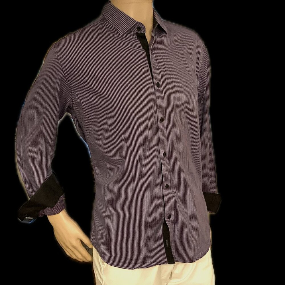 Black/ Purple/ White Striped Shirt Connor Brand Large Size